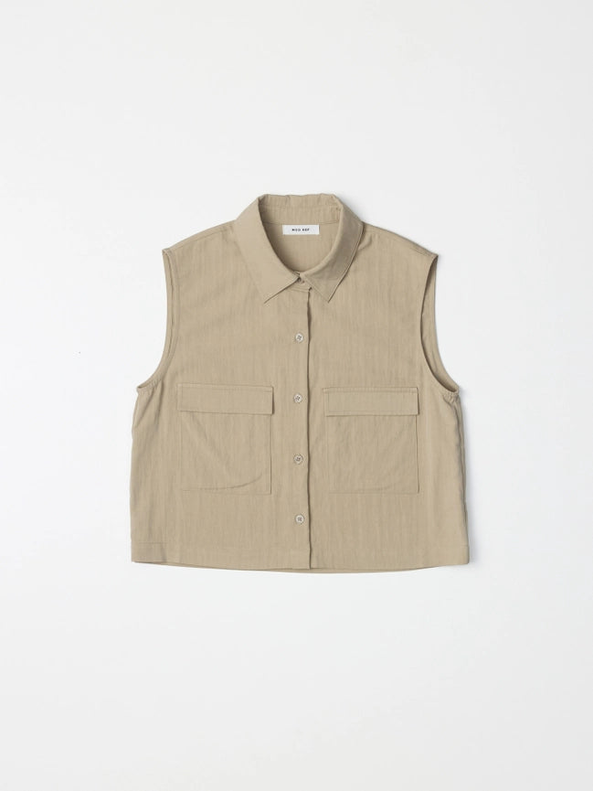 The Marion Top | Sleeveless Shirt with Cargo Pockets BEIGE-Top-MOD REF-S-BEIGE-Urbanheer