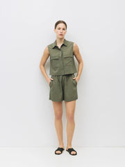 The Marion Top | Sleeveless Shirt with Cargo Pockets OLIVE-Top-MOD REF-S-OLIVE-Urbanheer