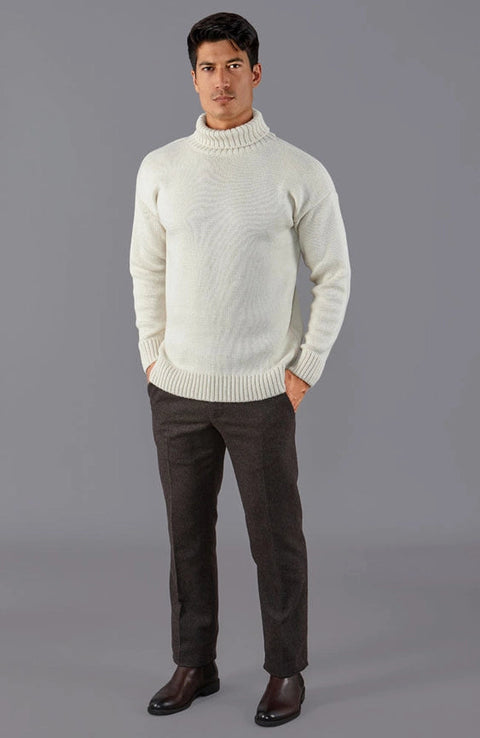 The Modern Submariner - Roll Neck Merino Wool Jumper Ecru-Jumper-Paul James Knitwear-XS-Ecru-Urbanheer