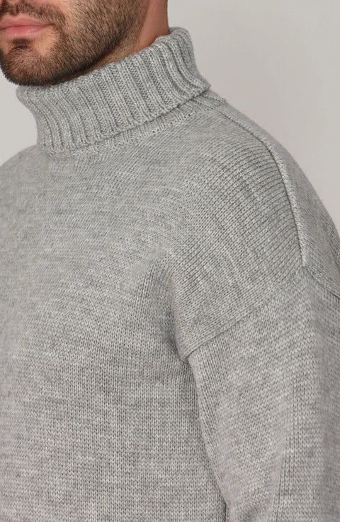 The Modern Submariner - Roll Neck Merino Wool Jumper Light Grey-Jumper-Paul James Knitwear-S-Light Grey-Urbanheer