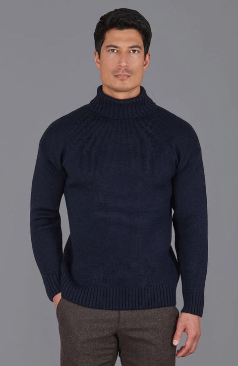 The Modern Submariner - Roll Neck Merino Wool Jumper Navy-Jumper-Paul James Knitwear-XS-Navy-Urbanheer