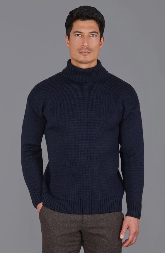 The Modern Submariner - Roll Neck Merino Wool Jumper Navy-Jumper-Paul James Knitwear-XS-Navy-Urbanheer