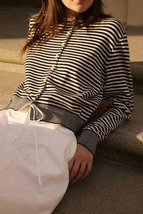 The Montana Cardigan | Striped Button-Down Cardigan BLACK/WHITE-Cardigan-MOD REF-S-BLACK/WHITE-Urbanheer
