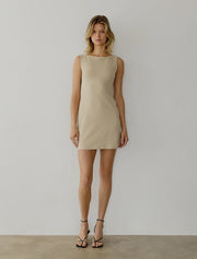 The Nikki Dress | Brushed Cotton Mini Dress-Dress-MOD REF-S-BEIGE-Urbanheer
