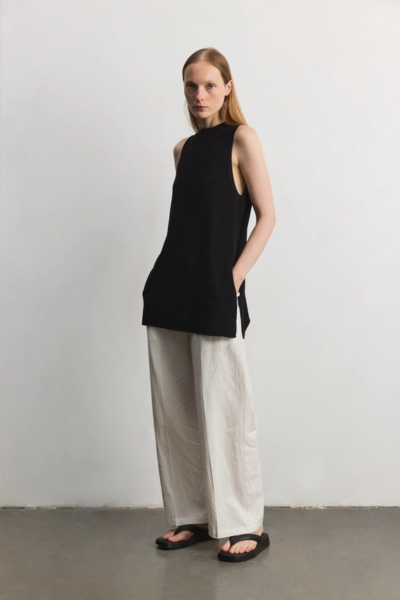 The Nora Vest | Long Mock Neck Sweater Vest BLACK-Vest-MOD REF-S-BLACK-Urbanheer