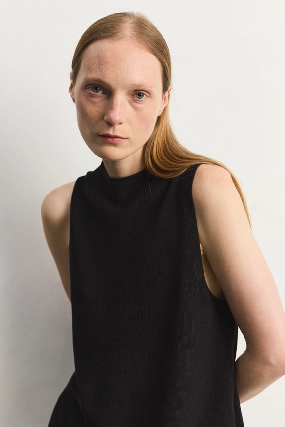 The Nora Vest | Long Mock Neck Sweater Vest BLACK-Vest-MOD REF-S-BLACK-Urbanheer