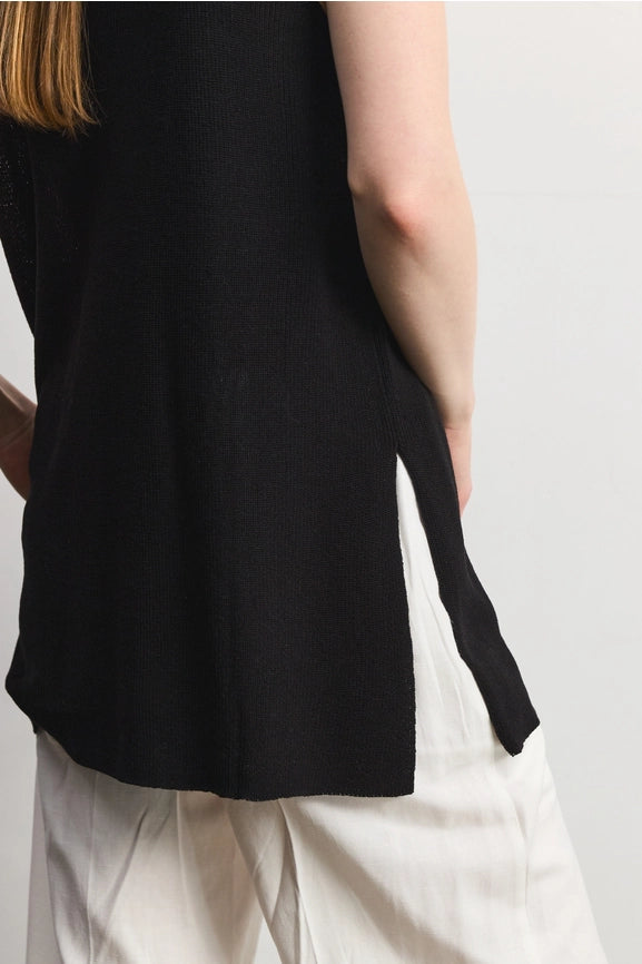 The Nora Vest | Long Mock Neck Sweater Vest BLACK-Vest-MOD REF-S-BLACK-Urbanheer