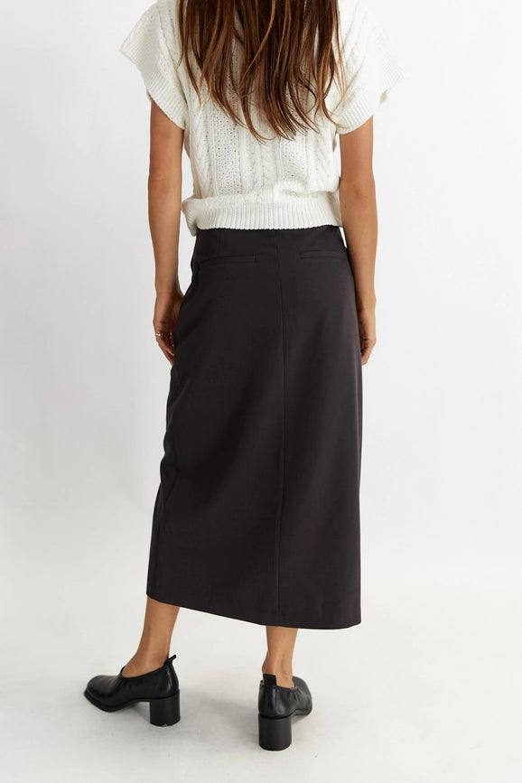 The Penny Skirt | Tailored Midi Skirt with Front Slit CHARCOAL-Skirts-All Row-S-Urbanheer