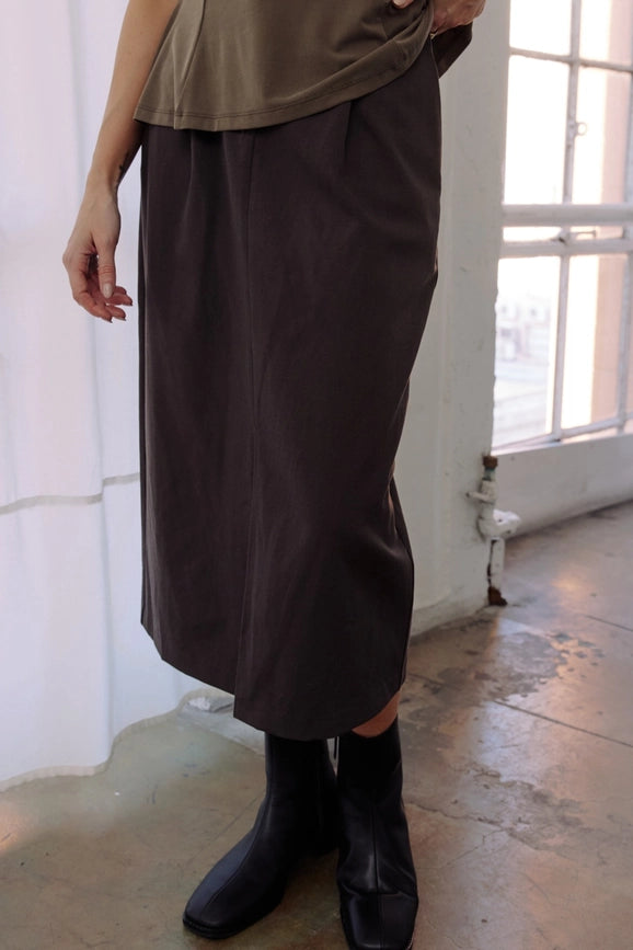 The Penny Skirt | Tailored Midi Skirt with Front Slit CHARCOAL-Skirts-All Row-S-Urbanheer