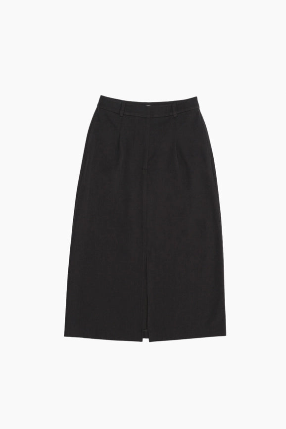 The Penny Skirt | Tailored Midi Skirt with Front Slit CHARCOAL-Skirts-All Row-S-Urbanheer