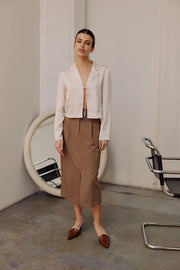 The Penny Skirt | Tailored Midi Skirt with Front Slit MOCHA-Skirts-All Row-S-Urbanheer