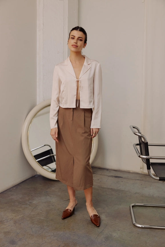 The Penny Skirt | Tailored Midi Skirt with Front Slit MOCHA-Skirts-All Row-S-Urbanheer