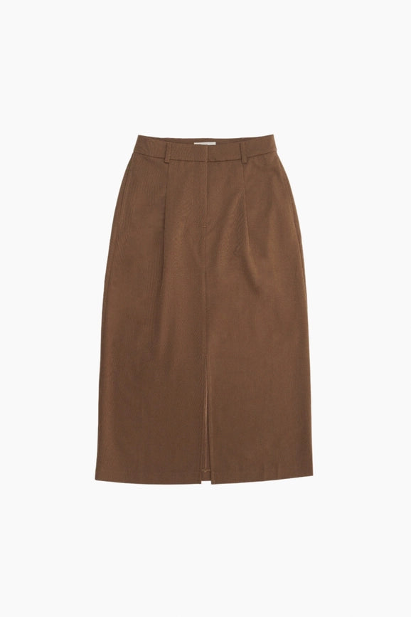 The Penny Skirt | Tailored Midi Skirt with Front Slit MOCHA-Skirts-All Row-S-Urbanheer