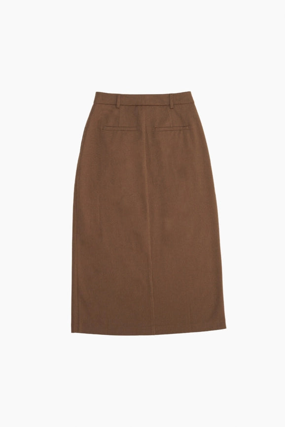 The Penny Skirt | Tailored Midi Skirt with Front Slit MOCHA-Skirts-All Row-S-Urbanheer
