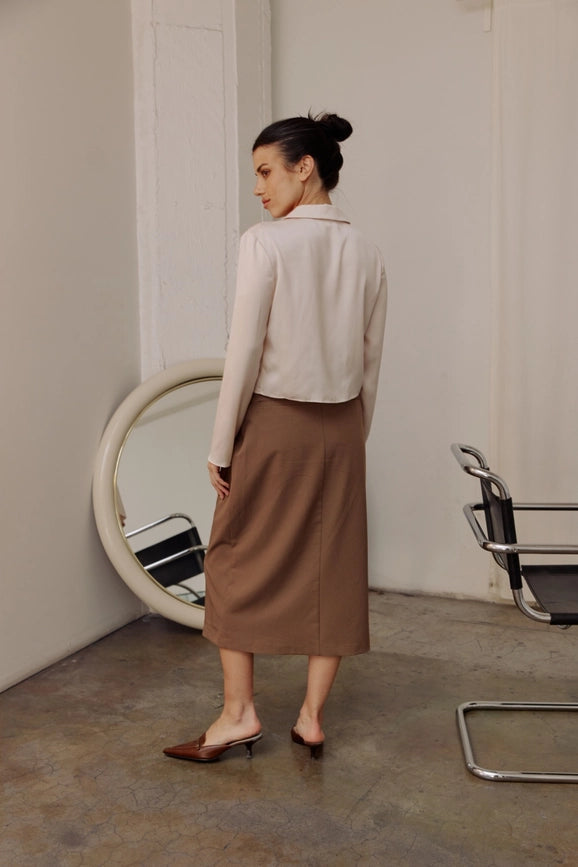 The Penny Skirt | Tailored Midi Skirt with Front Slit MOCHA-Skirts-All Row-S-Urbanheer