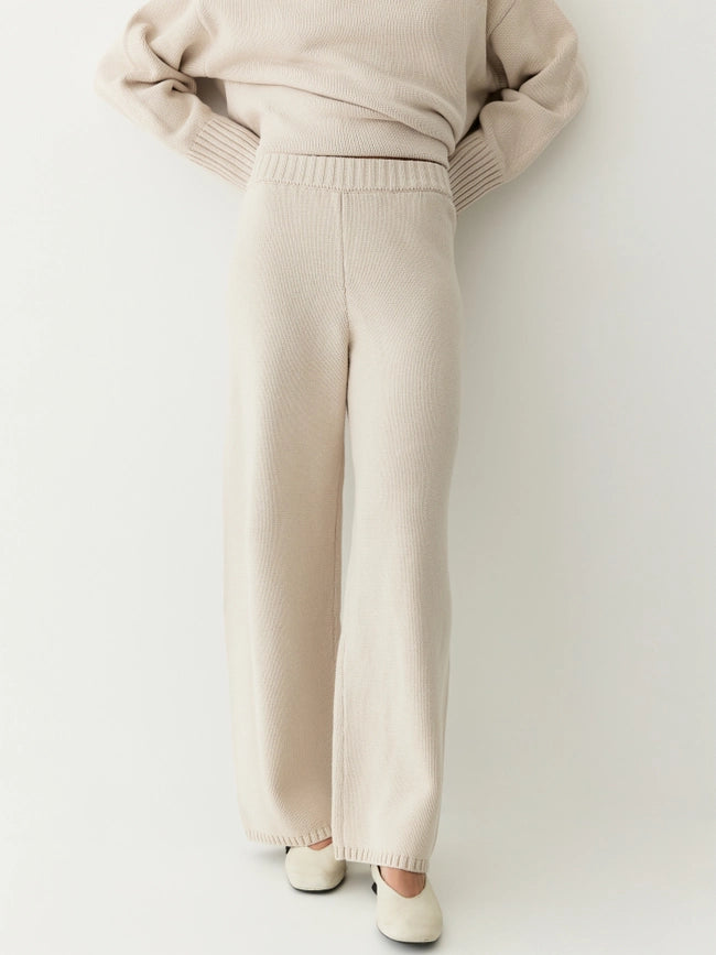 The Phoebe Pants | Knit Wide Leg Pants BEIGE-Pants-All Row-S-Urbanheer