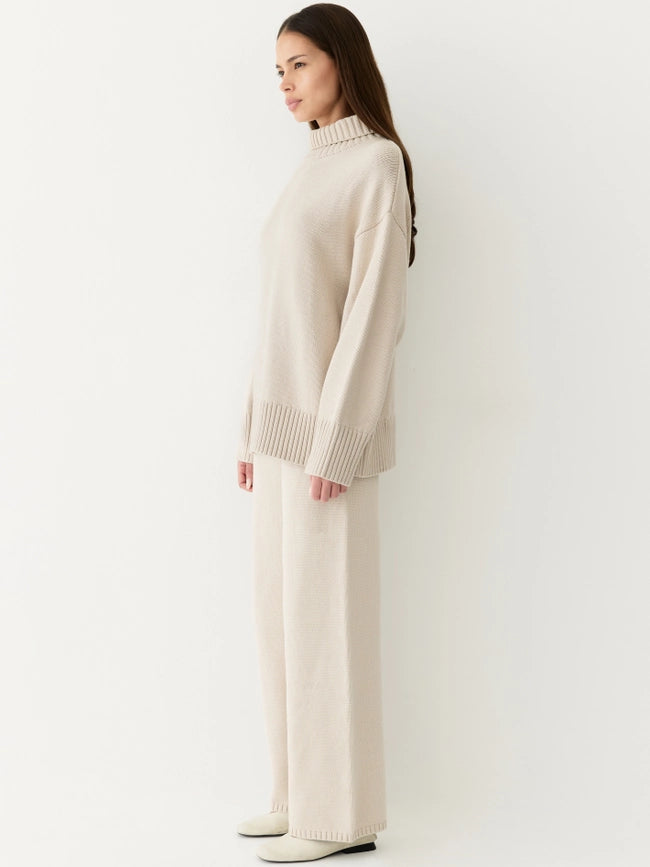 The Phoebe Pants | Knit Wide Leg Pants BEIGE-Pants-All Row-S-Urbanheer