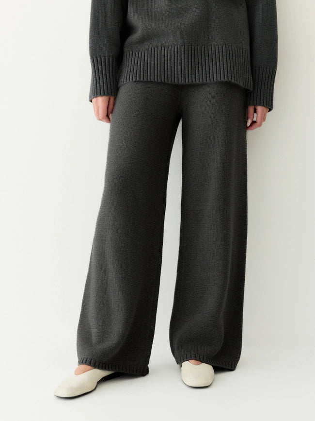 The Phoebe Pants | Knit Wide Leg Pants CHARCOAL-Pants-All Row-S-Urbanheer