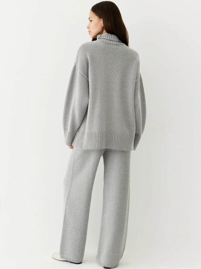 The Phoebe Pants | Knit Wide Leg Pants HEATHER GREY-Pants-All Row-S-Urbanheer