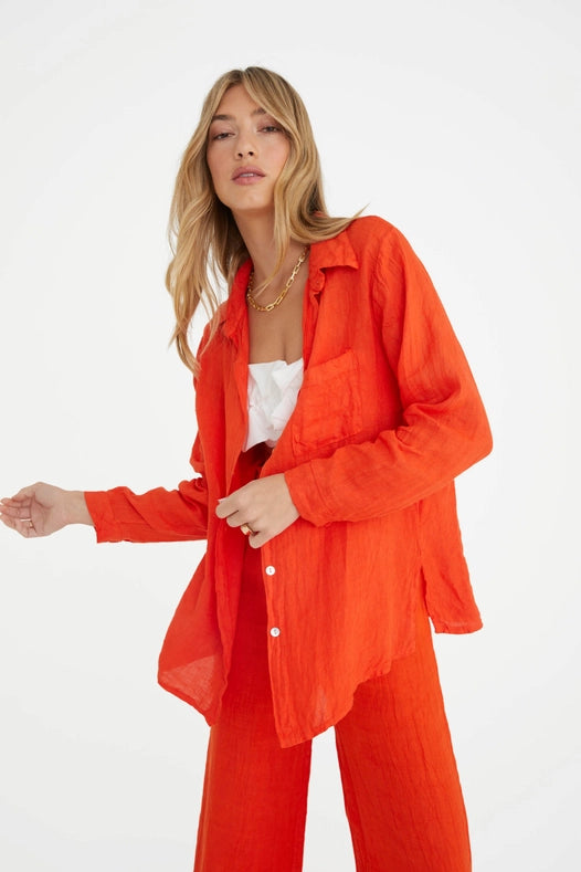The Playa Linen Shirt In Papaya-Shirt-Marché-OS-Urbanheer