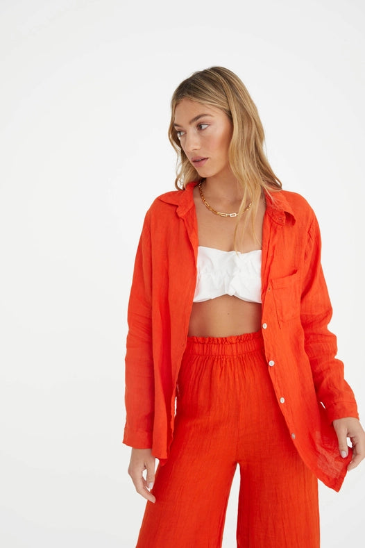 The Playa Linen Shirt In Papaya-Shirt-Marché-OS-Urbanheer