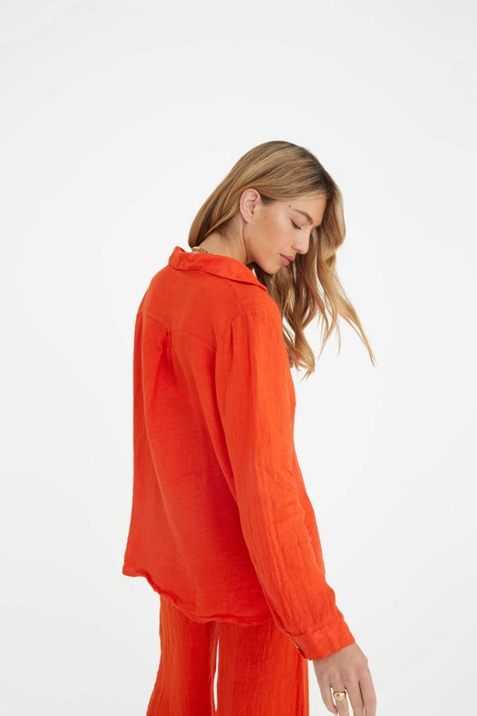 The Playa Linen Shirt In Papaya-Shirt-Marché-OS-Urbanheer