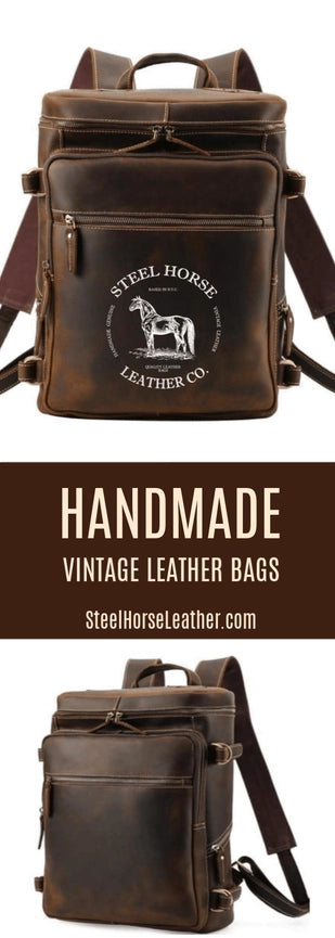 The Raoul Backpack | Handmade Vintage Leather Backpack-Backpack-Steel Horse Leather-Leather-39x28x13cm-Urbanheer