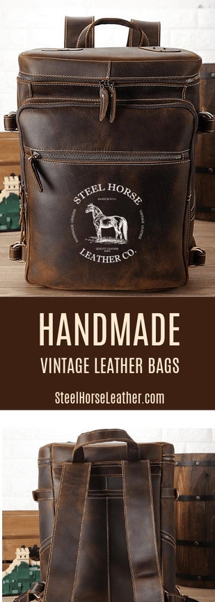 The Raoul Backpack | Handmade Vintage Leather Backpack-Backpack-Steel Horse Leather-Leather-39x28x13cm-Urbanheer