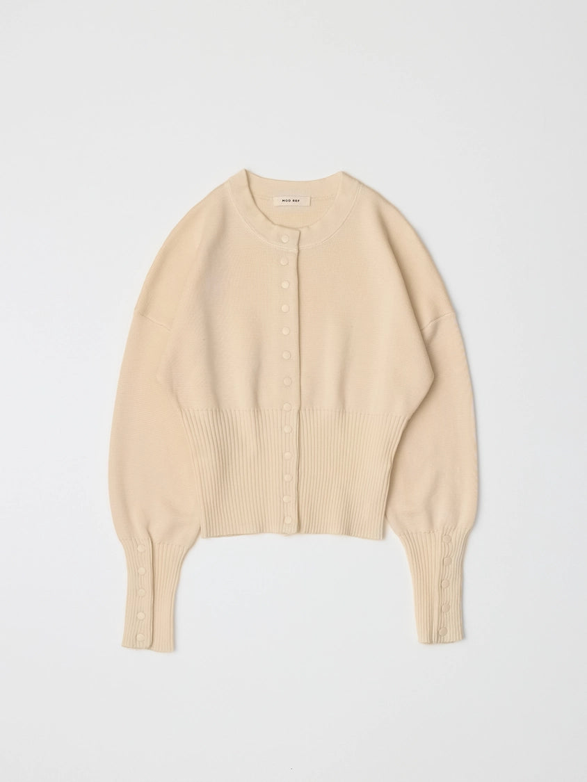 The Rosaline Top | Button-Down Knit Blouse with Ribbed Waist - Cream