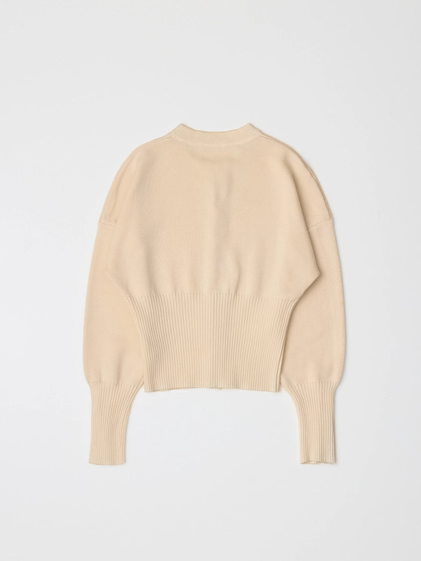 The Rosaline Top | Button-Down Knit Blouse with Ribbed Waist - Cream
