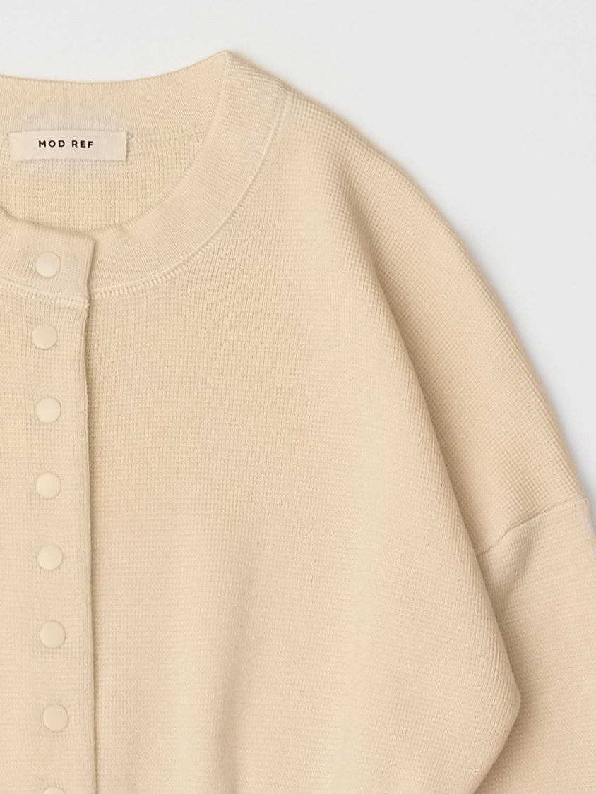 The Rosaline Top | Button-Down Knit Blouse with Ribbed Waist - Cream