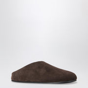 The Row Hudson brown suede and shearling mules