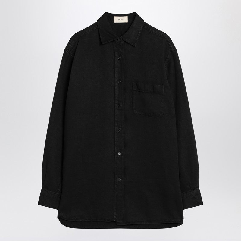 The Row Nesson black linen denim shirt-Shirts-The Row-4-Urbanheer