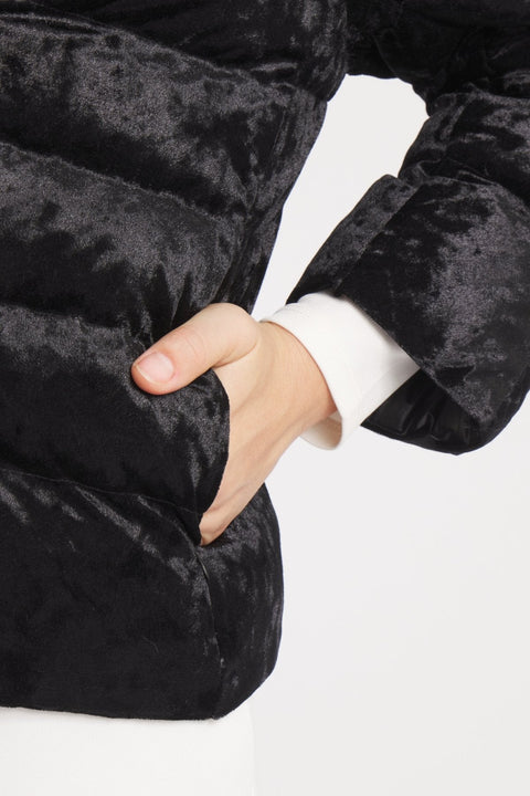 The Soho | Velour Down 3/4 Sleeve Jacket | Midnight Black