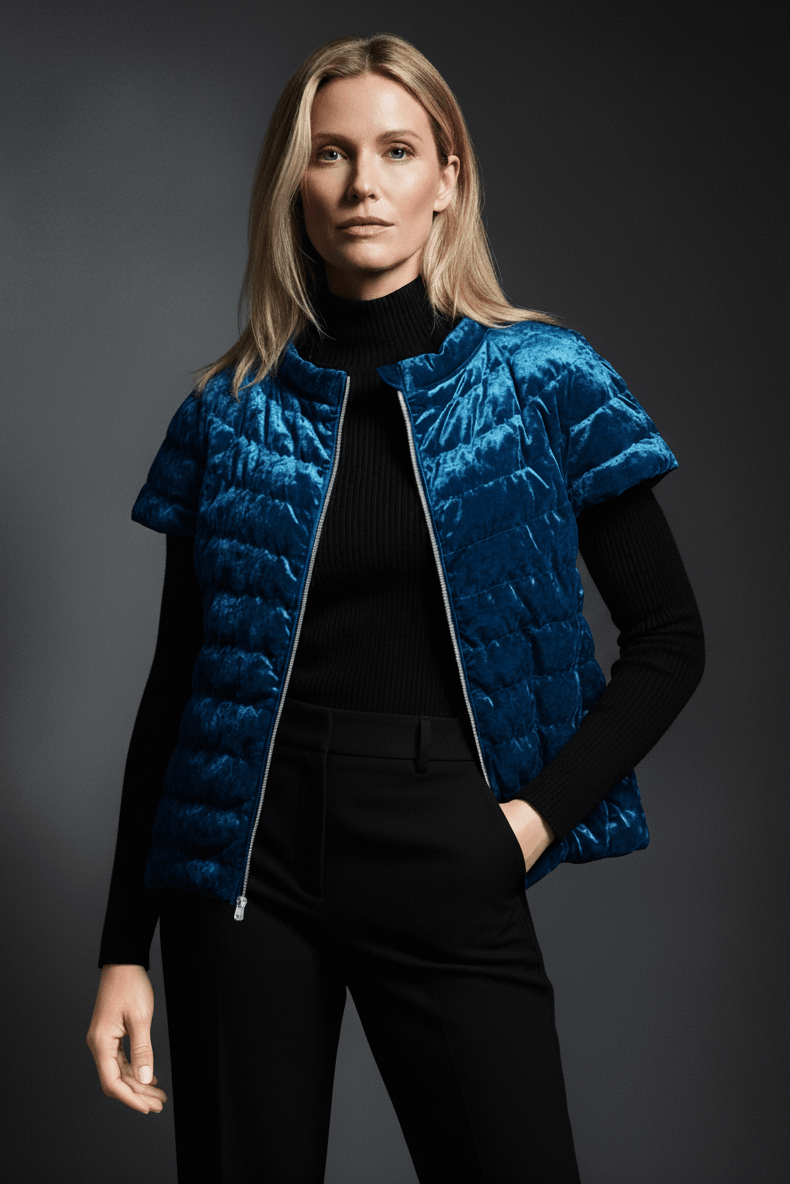 The St Ives | Velour | Down Vest | Indigo