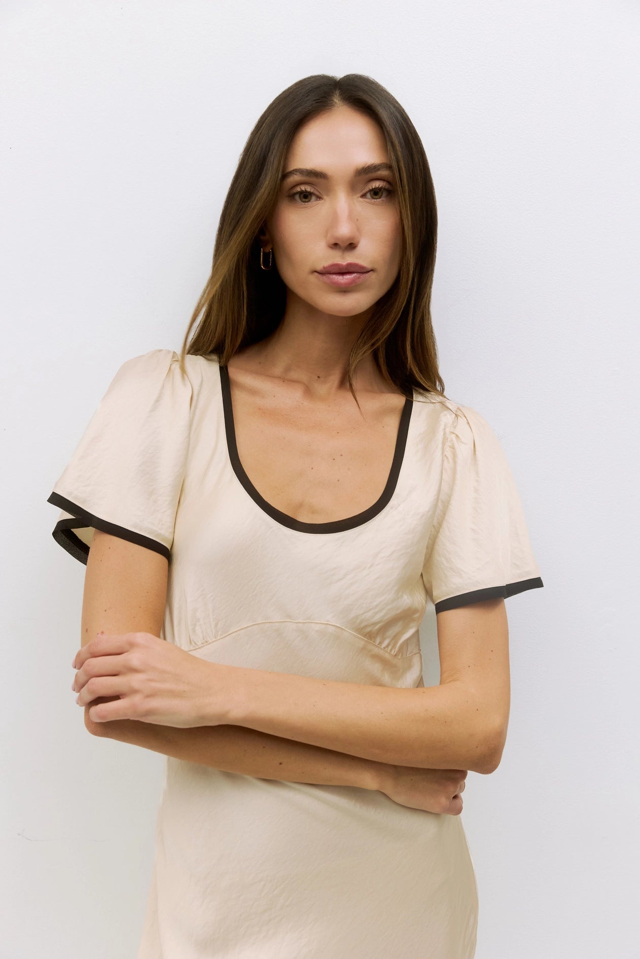 The Stephanie Dress | Satin Dress with Contrast Trim