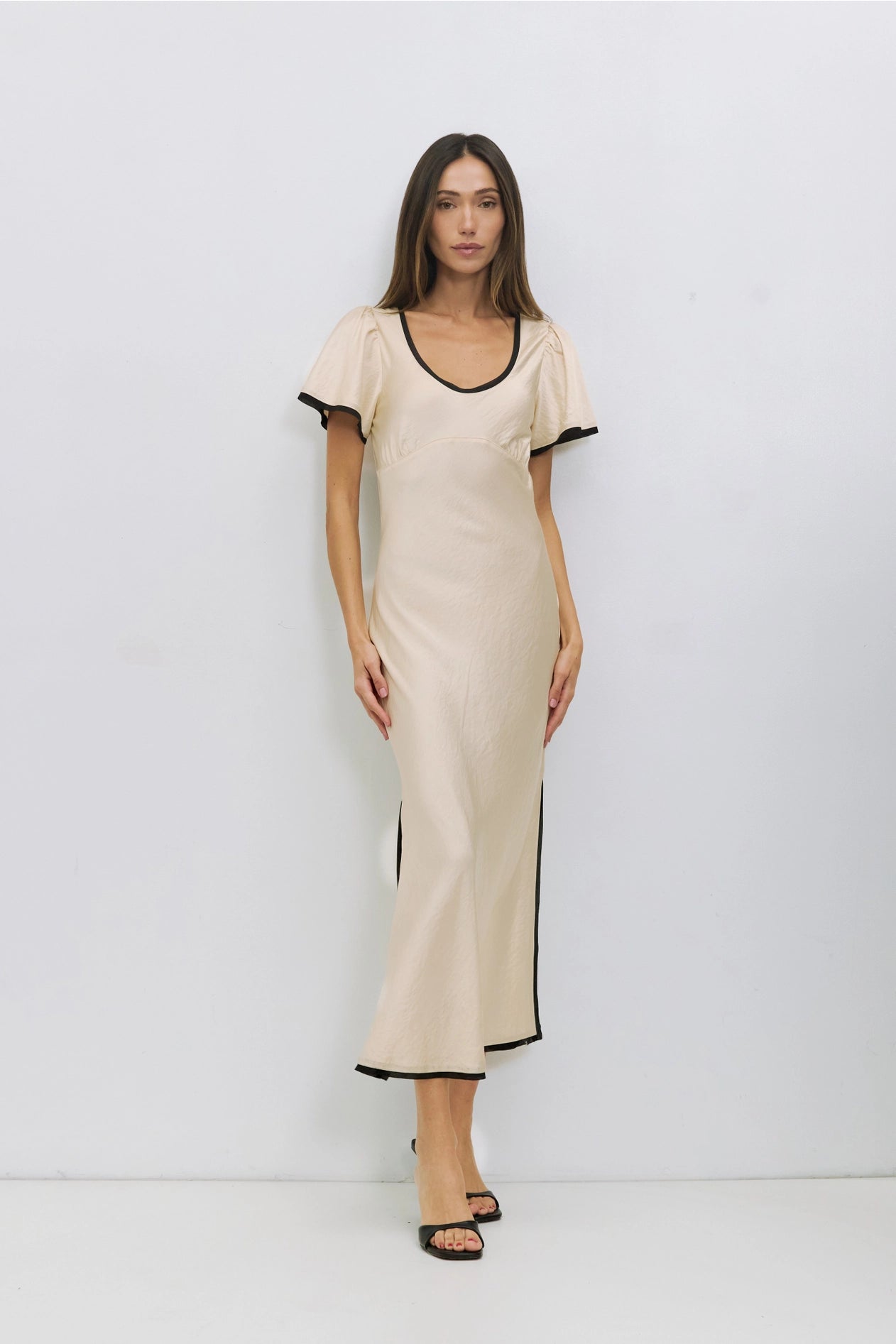The Stephanie Dress | Satin Dress with Contrast Trim