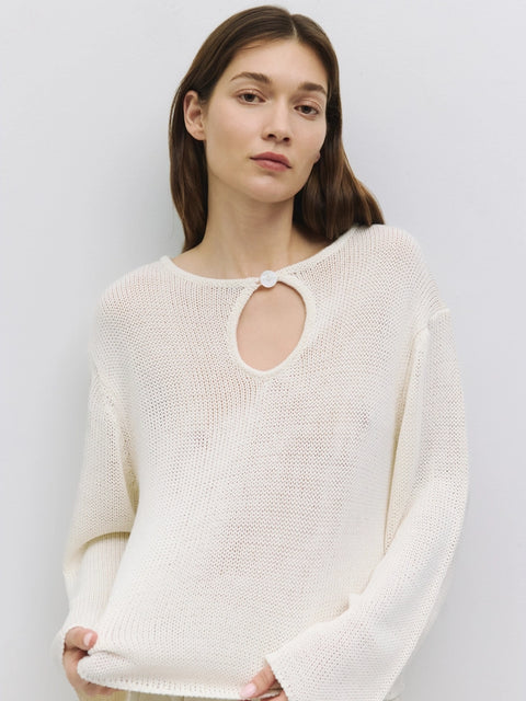The Tala Sweater | Knit Sweater with Keyhole Neckline CREAM-Sweater-All Row-S-CREAM-Urbanheer