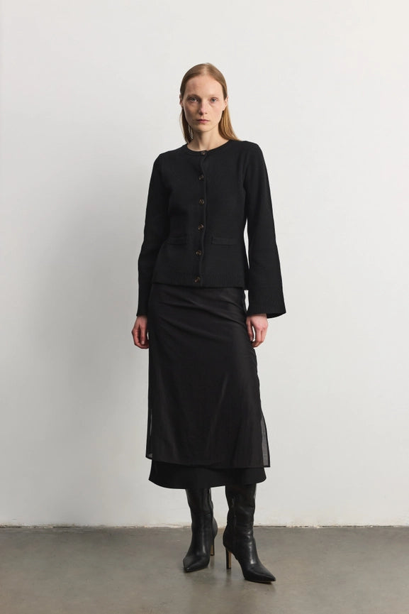 The Tyler Cardigan | Bell Sleeve Buttoned Cardigan BLACK-Cardigan-MOD REF-S-BLACK-Urbanheer