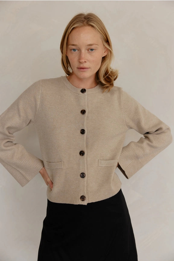 The Tyler Cardigan | Bell Sleeve Buttoned Cardigan Beige-Cardigan-MOD REF-S-Beige-Urbanheer