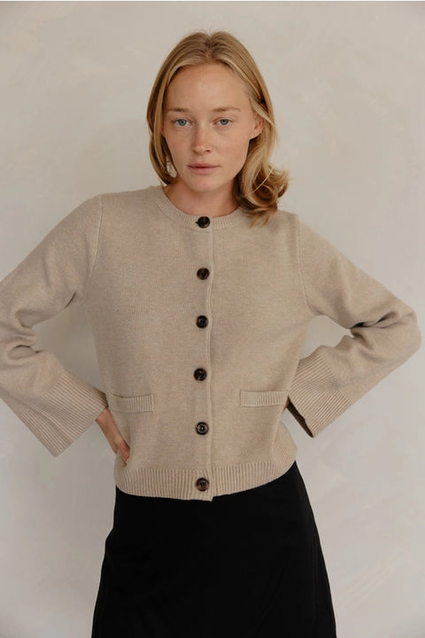The Tyler Cardigan | Bell Sleeve Buttoned Cardigan Beige-Cardigan-MOD REF-S-Beige-Urbanheer