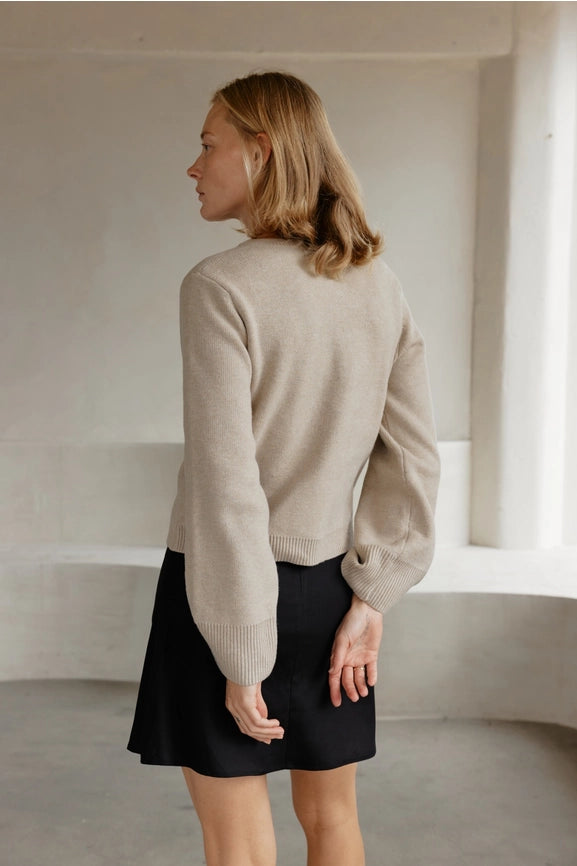 The Tyler Cardigan | Bell Sleeve Buttoned Cardigan Beige-Cardigan-MOD REF-S-Beige-Urbanheer