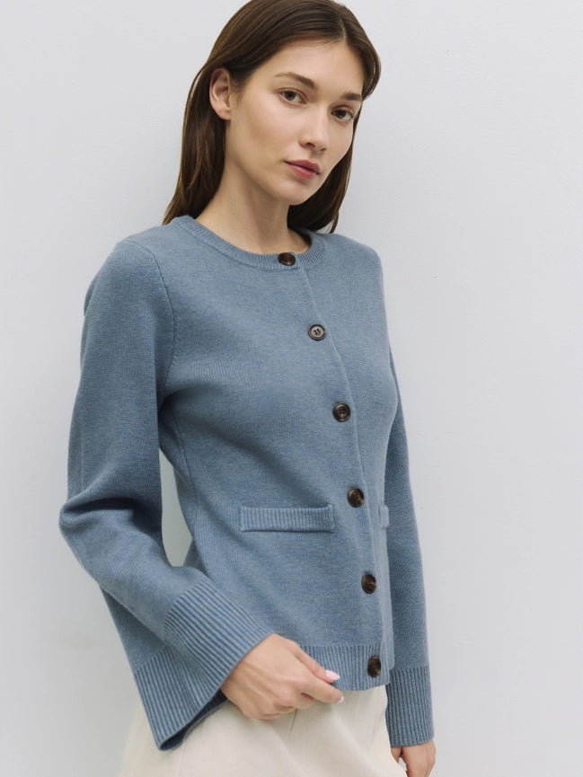 The Tyler Cardigan | Bell Sleeve Buttoned Cardigan Blue-Cardigan-MOD REF-S-Blue-Urbanheer