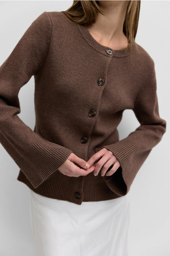 The Tyler Cardigan | Bell Sleeve Buttoned Cardigan CHESTNUT BROWN-Cardigan-MOD REF-S-CHESTNUT BROWN-Urbanheer