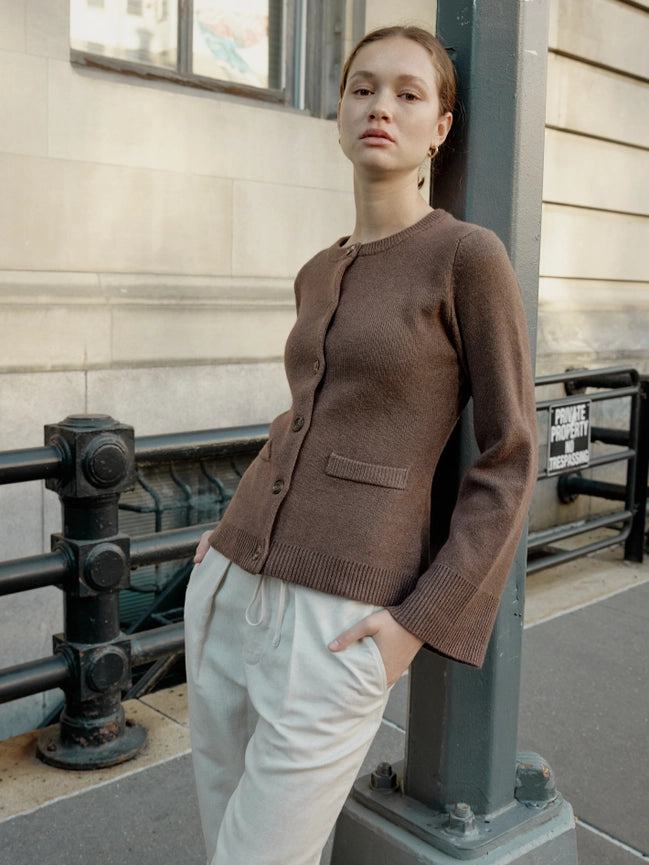 The Tyler Cardigan | Bell Sleeve Buttoned Cardigan CHESTNUT BROWN-Cardigan-MOD REF-S-CHESTNUT BROWN-Urbanheer