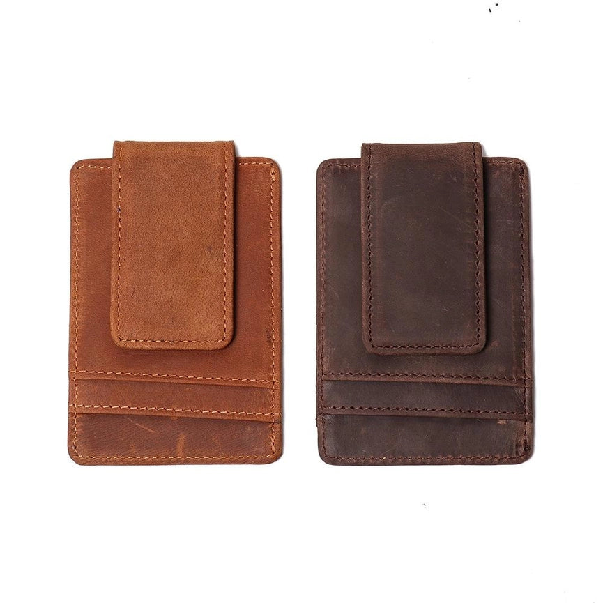The Walden | Handmade Leather Front Pocket Wallet with Money Clip-Wallets-Steel Horse Leather-Leather-Dark Brown-Urbanheer