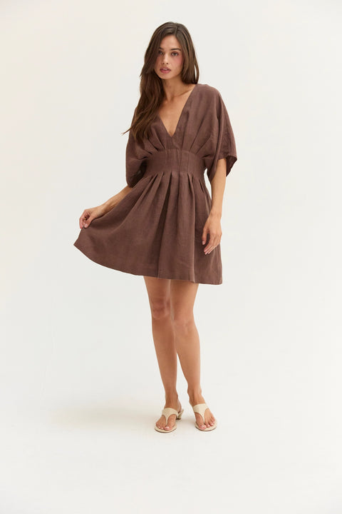 Thea Pleated Linen Mini Dress