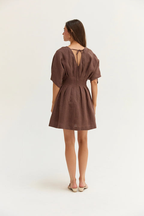 Thea Pleated Linen Mini Dress