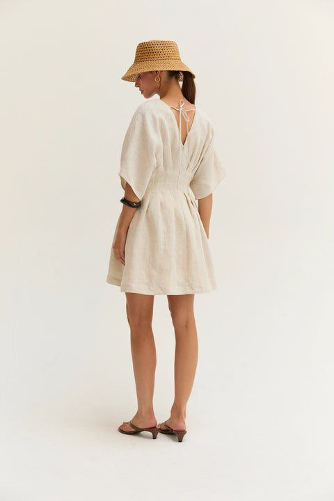 Thea Pleated Linen Mini Dress
