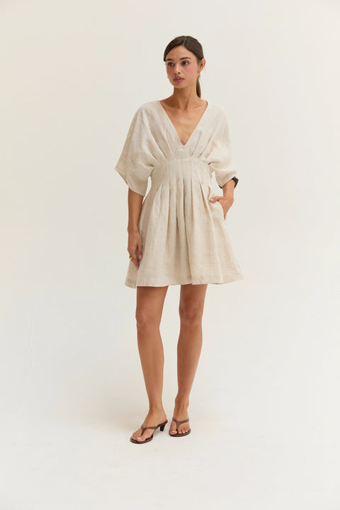 Thea Pleated Linen Mini Dress